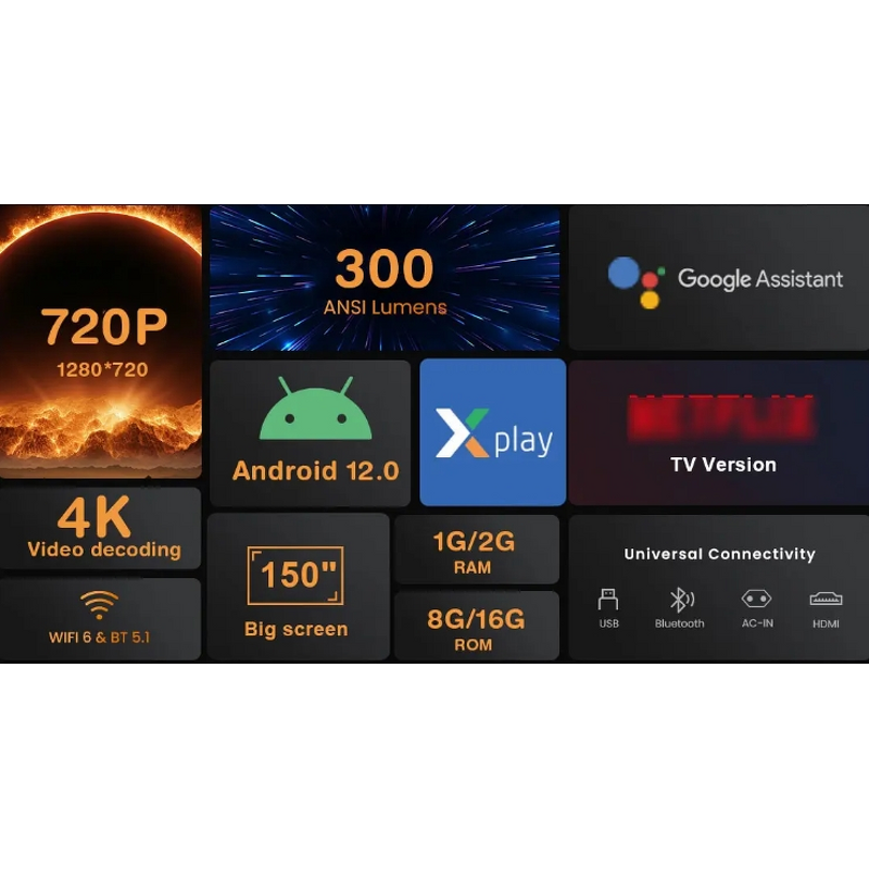 Portable Intelligent Projector Factory - MG50Ansi Flow Light LCD ATV WiFi 6