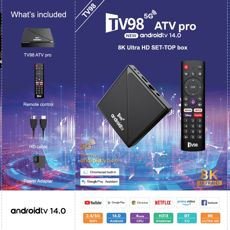 Android TV Box Factory - TV98 Pro Wholesale Smart Onn Android 14 4k