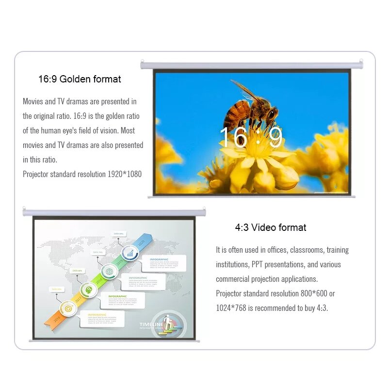 Electric Projection Screen Factory - 100-120 Inch 16:9 Wall Home Theater