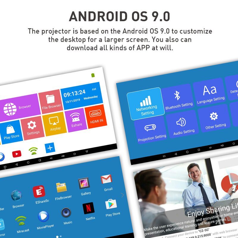 Smart Projector Factory - P11 New Mini 4K BT Battery Short Throw Android