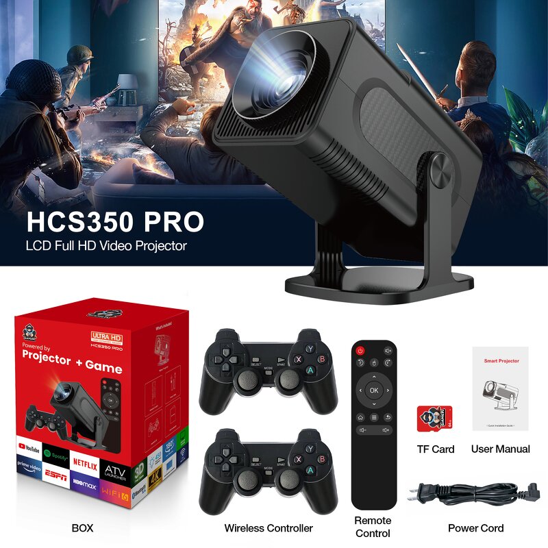 Game Projector Manufacturer - HCS350 Pro New 1080P Android 11 BT WiFi