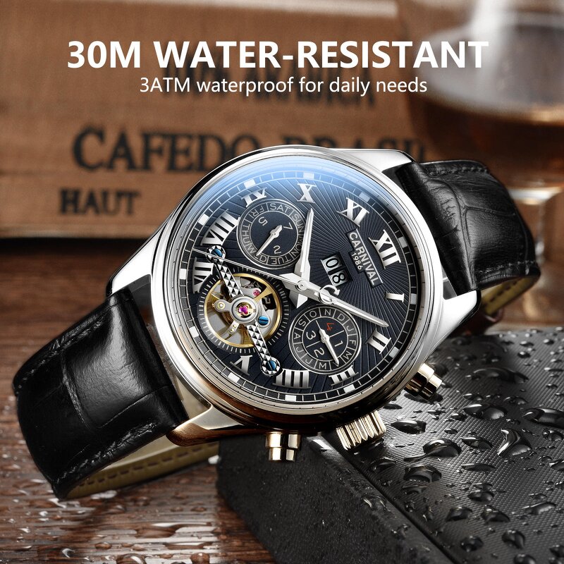 Skeleton Mechanical Watch Manufacturer - Carnival Men's Luxury 5 Hands 12/24 Hour