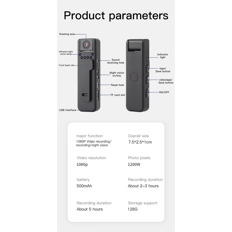 Pocket Body Camera Factory - Bulk Outdoor Sports 180 Rotation