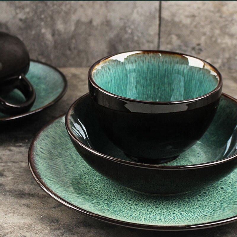 Ceramic Tableware Set Manufacturer - OEM/ODM Peacock Green Bowl Plate