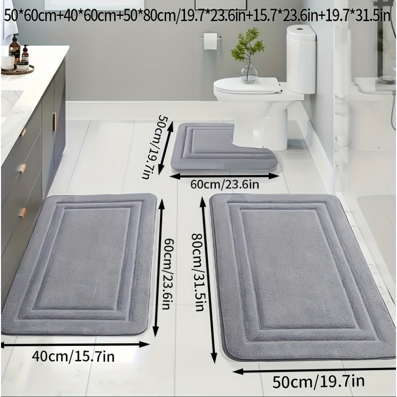 Bath Mat Factory - OEM Three-Piece Non-Slip PVC Backed Set