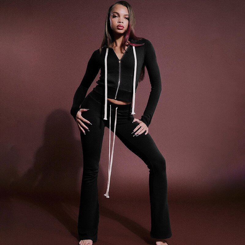 Tracksuit Women Factory - 2025 Fall Velvet Striped Crop Top Pants