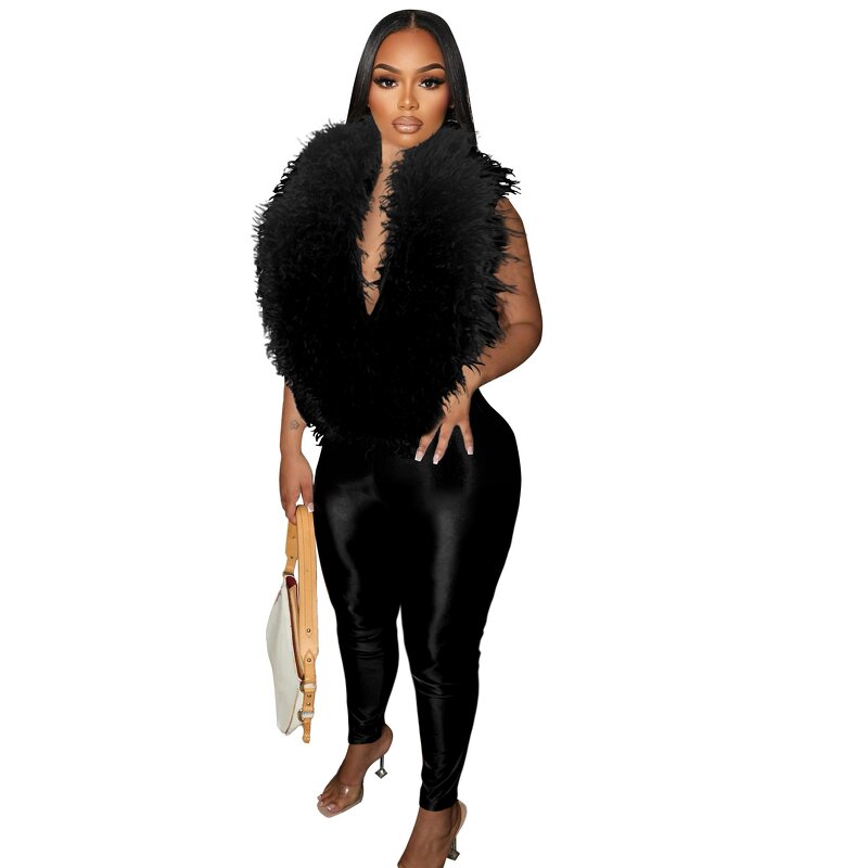 Jumpsuit Women Factory - 2025 Autumn Furry Patchwork Slimming