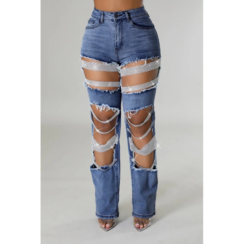 Jeans Women Manufacturer - Plus Size Diagonal Buckle Distressed