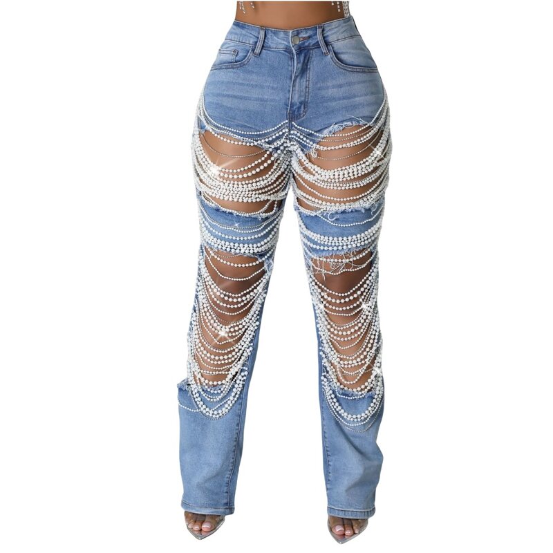 Jeans Women Manufacturer - Plus Size Diagonal Buckle Distressed