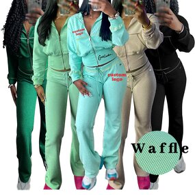 Sportswear Set Factory - Custom Logo Waffle Zip up Hoodie Pants