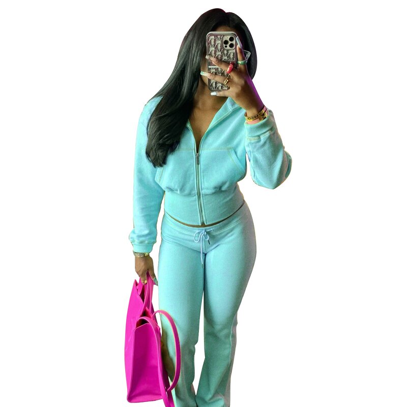 Tracksuits Women Factory - Two Piece Pants Set Long Sleeve Zip-up