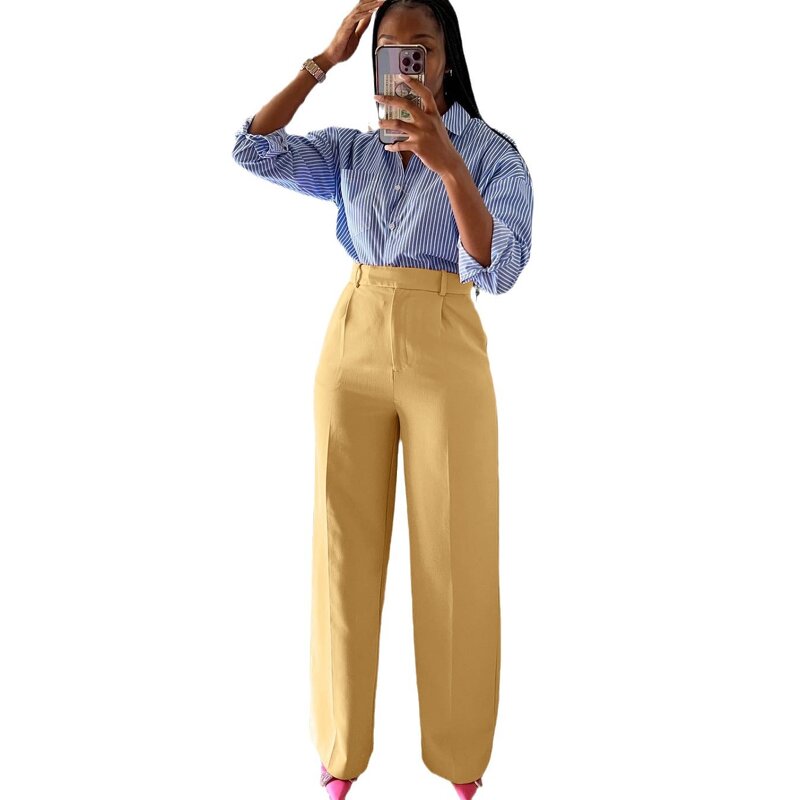 Pants Women Manufacturer - Loose Straight Solid Color High Waist