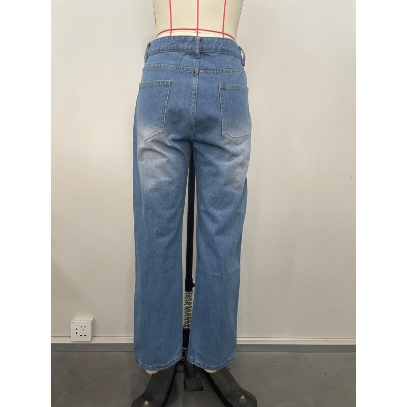 Wide Leg Jeans Manufacturer - Diamond High Rise Stretch Washed Hole