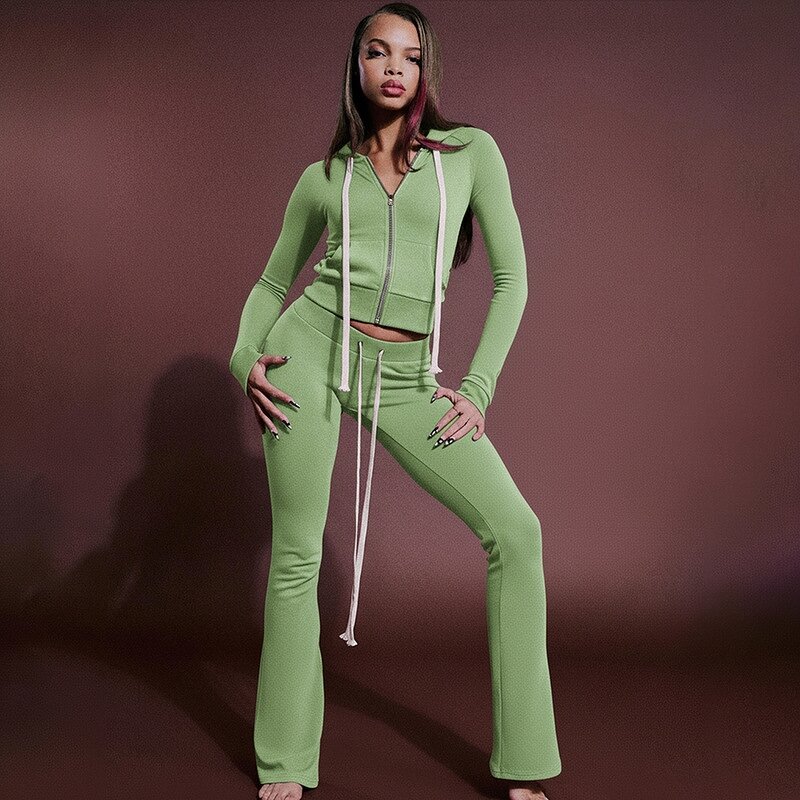 Tracksuit Women Factory - 2025 Fall Velvet Striped Crop Top Pants