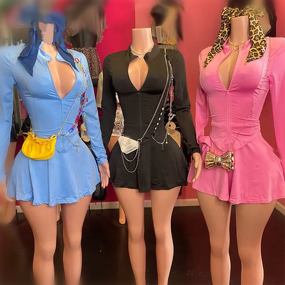 Two Piece Set Women Factory - Sporty Zip Coat Mini Pleated Skirts