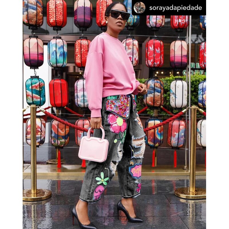 Wide Leg Jeans Manufacturer - Diamond High Rise Stretch Washed Hole