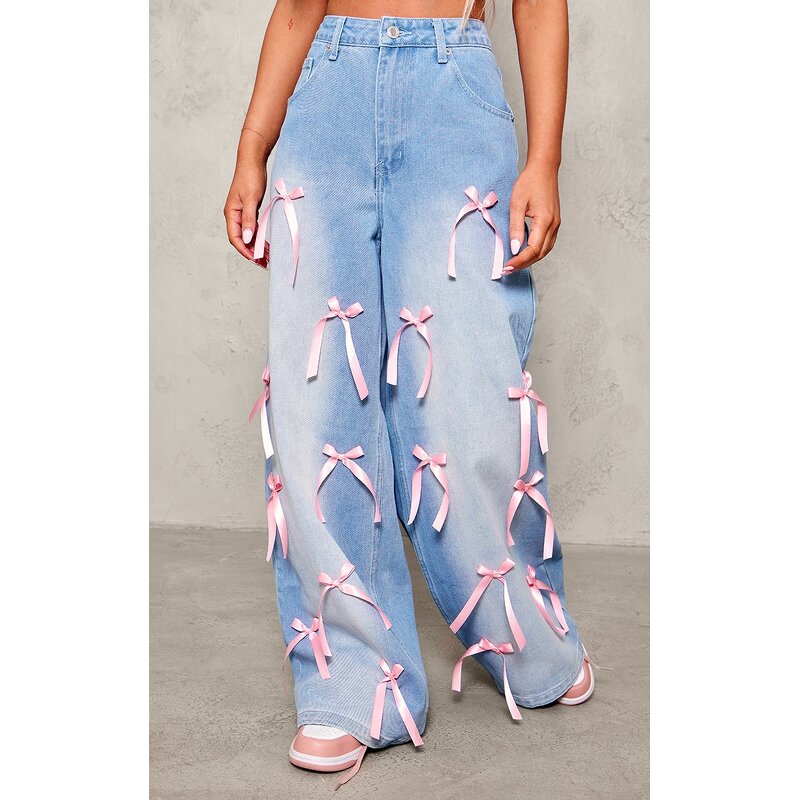 Denim Pants Women Factory - 2025 Fall Winter Feathers Decoration Wide