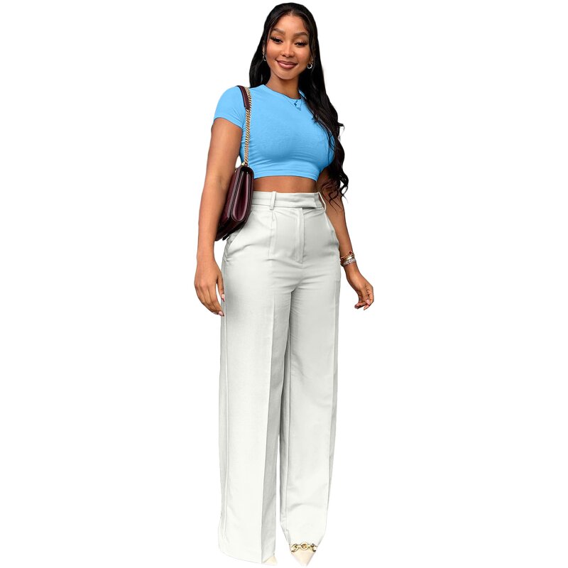 Pants Women Manufacturer - Loose Straight Solid Color High Waist