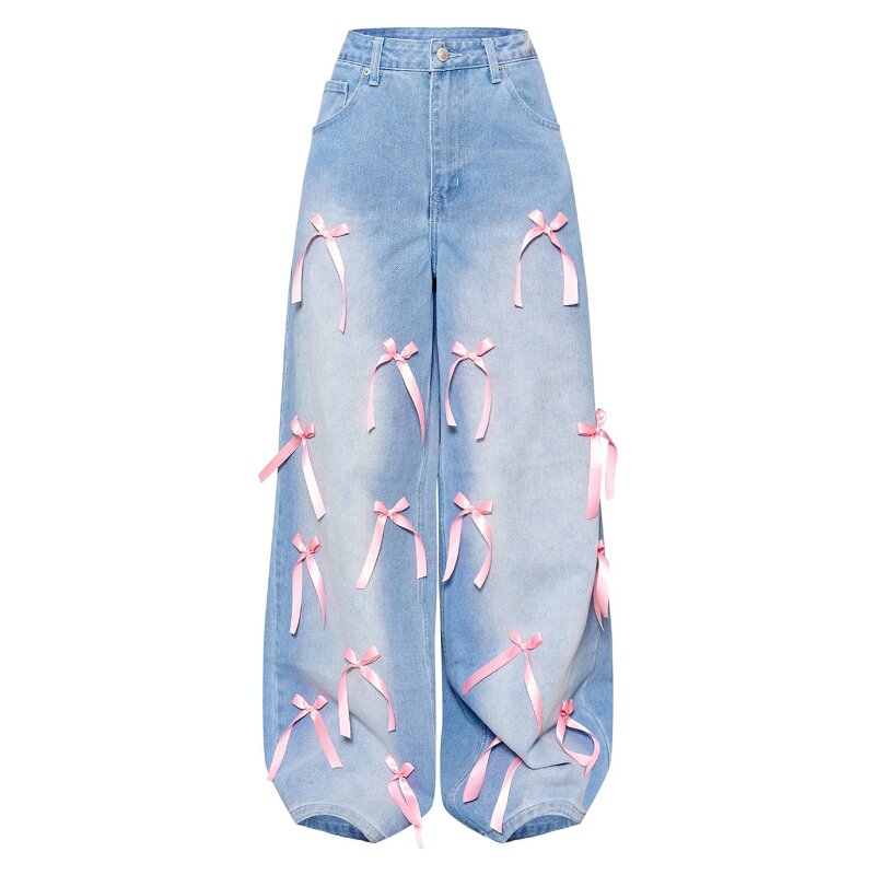 Denim Pants Women Factory - 2025 Fall Winter Feathers Decoration Wide