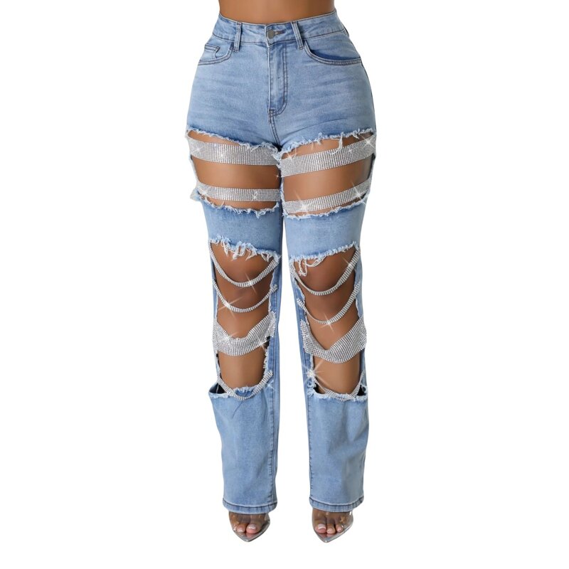 Jeans Women Manufacturer - Plus Size Diagonal Buckle Distressed