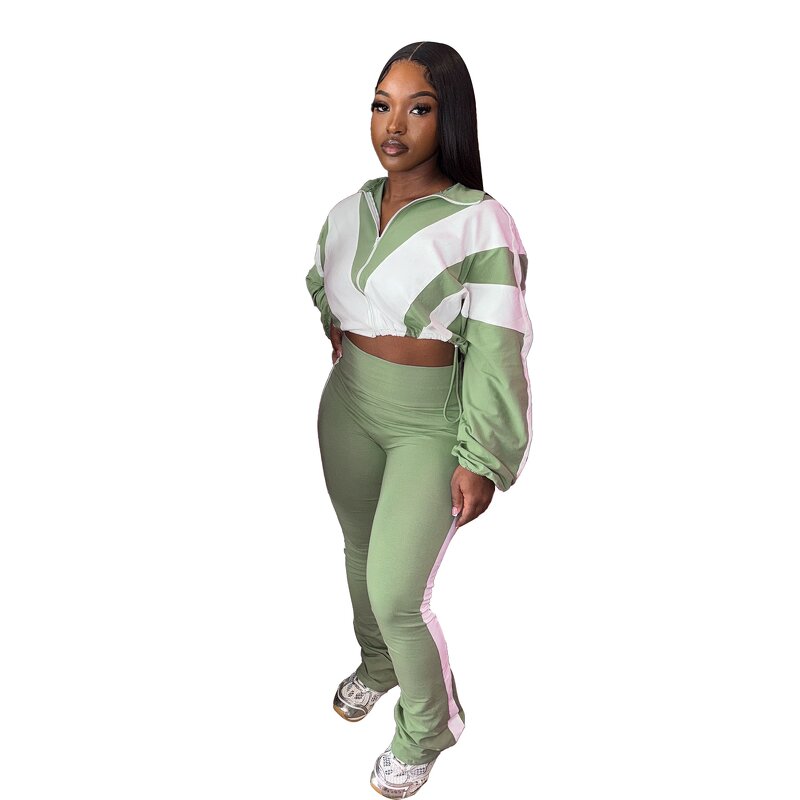 Sweat Suit Women Manufacturer - Two Pieces Stretch Crop Top Pants