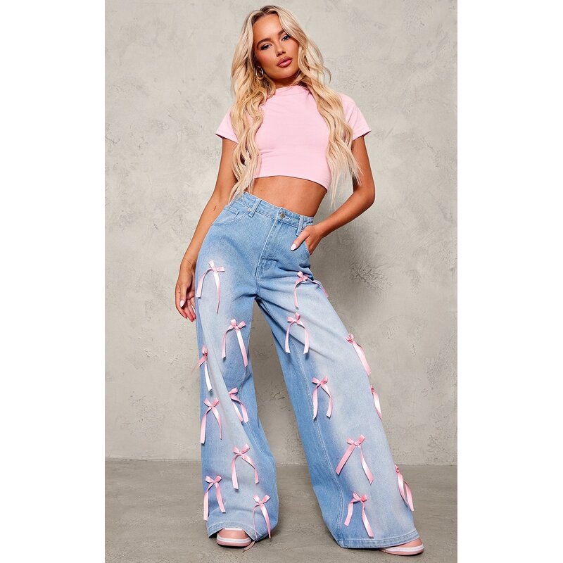 Denim Pants Women Factory - 2025 Fall Winter Feathers Decoration Wide