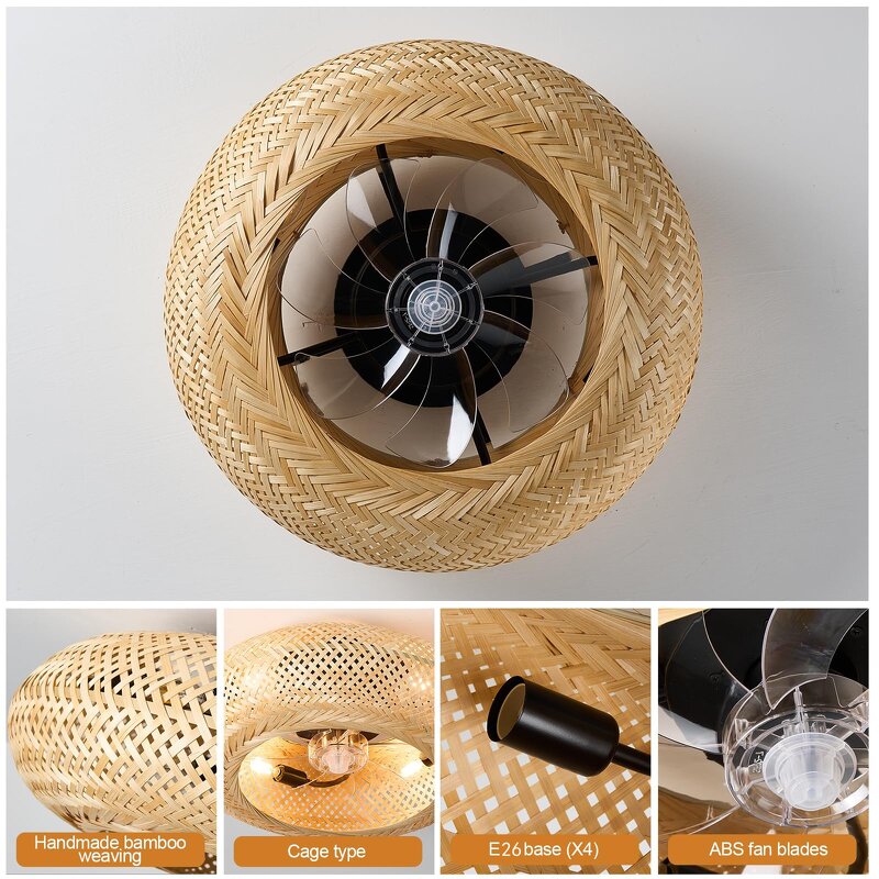 Ceiling Fan Manufacturer - DC Motor Remote 85-220V LED Light Rattan Cage
