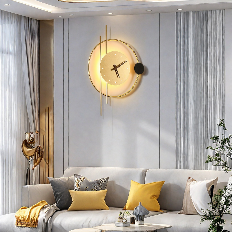 LED Clock Wall Lamp Manufacturer - Golden Iron Headboard 220V Wall Mounted