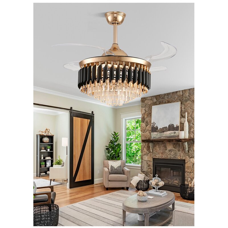 LED Ceiling Fan Lamp Factory - Customized Crystal Remote Control Indoor