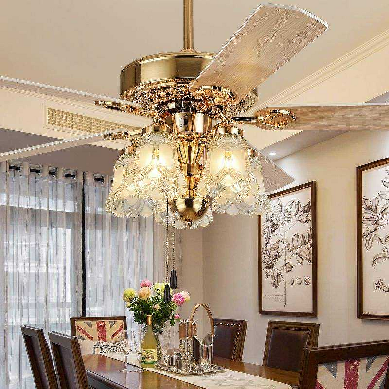 Fan Chandelier Factory - European Style Wood Copper DC Motor 6-Speed LED