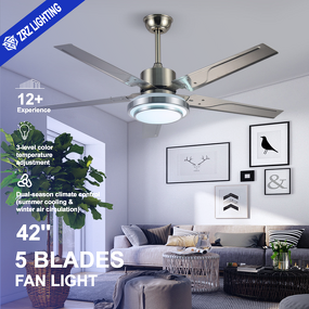 LED Ceiling Fan Light Factory - 42 Inch DC Motor Stainless Steel 5 Blades