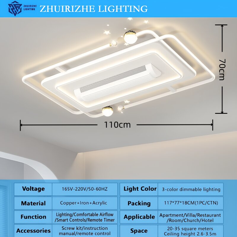 LED Silent Fan Light Factory - Remote Three-Color Strong Wind No Blades