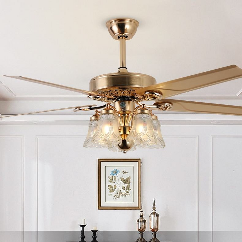 Fan Chandelier Factory - European Style Wood Copper DC Motor 6-Speed LED