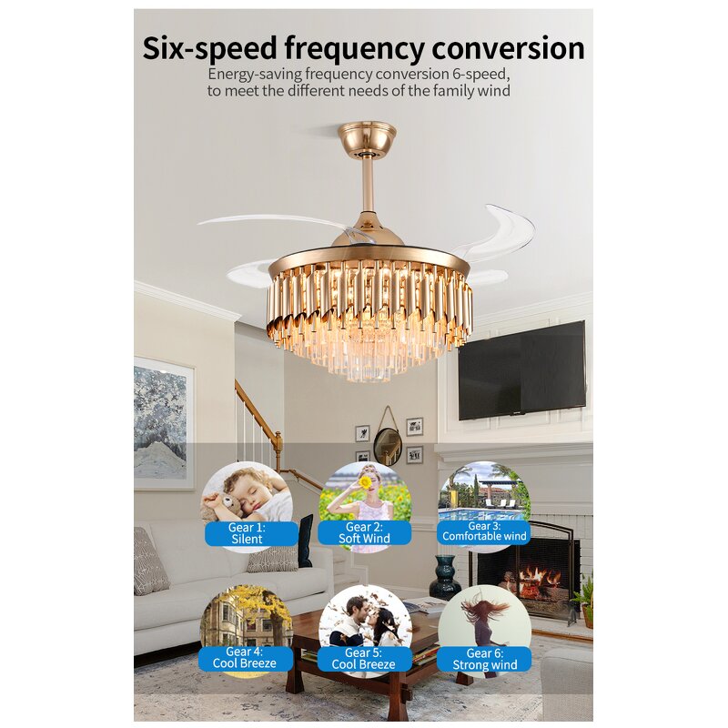 LED Ceiling Fan Manufacturer - Crystal Remote Control 110V DC Motor