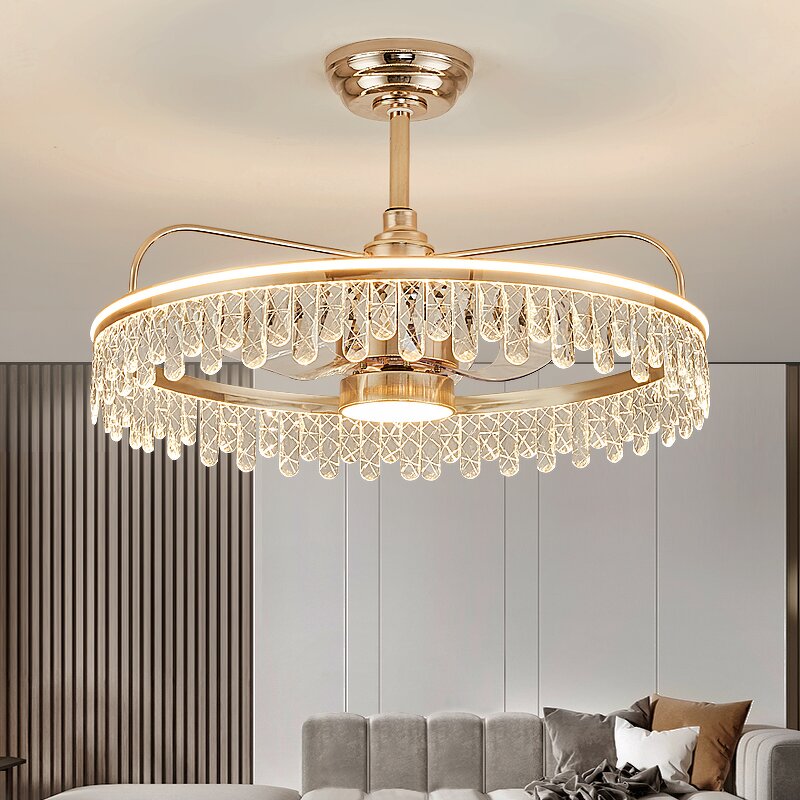 Crystal Ceiling Fan Light Manufacturer - Aluminum Crystal Golden French Luxury