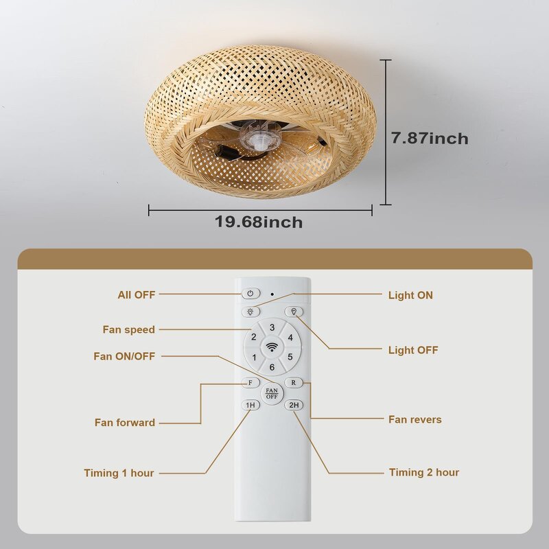 Ceiling Fan Manufacturer - DC Motor Remote 85-220V LED Light Rattan Cage