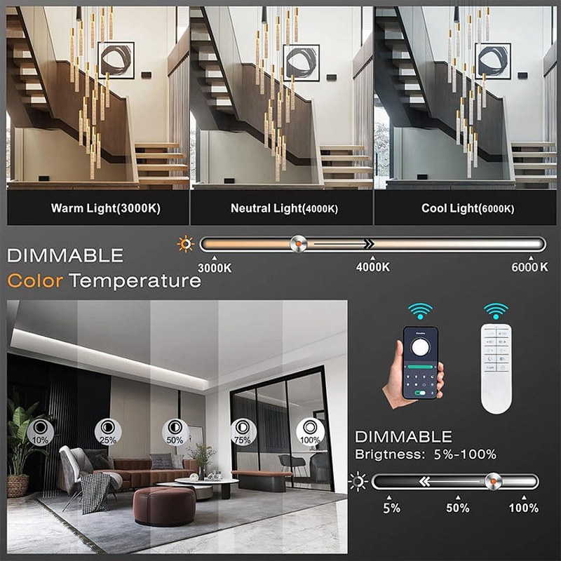 Crystal Pendant Light Manufacturer - Hotel Villa Hall Staircase Long Gold