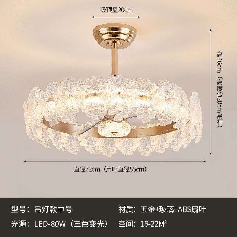 LED Chandelier Fan Manufacturer - Luxury Gold Crystal Hanging Remote Control