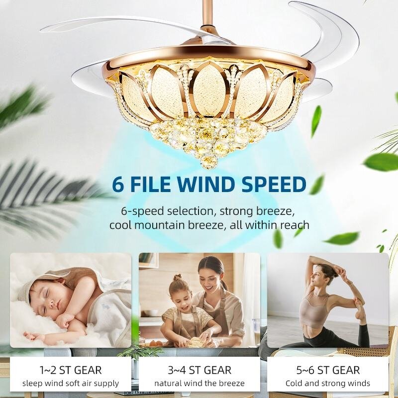 LED Ceiling Fan Light Manufacturer - Modern Luxury 220V AC DC Motor Remote