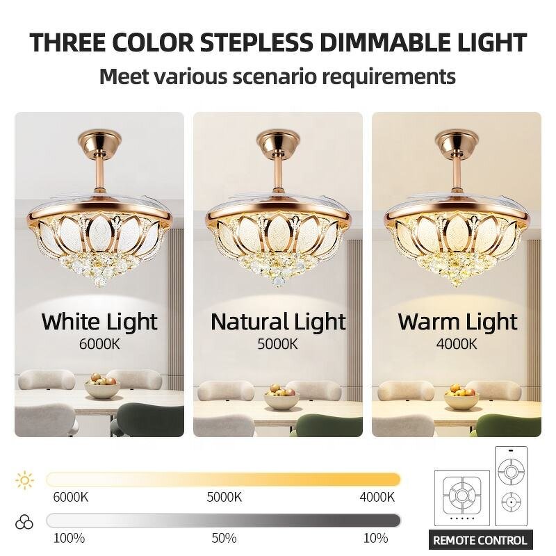 LED Ceiling Fan Light Manufacturer - Modern Luxury 220V AC DC Motor Remote