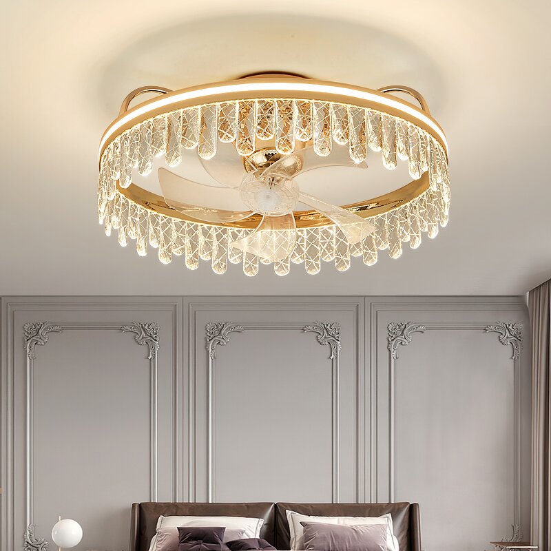 Crystal Ceiling Fan Light Manufacturer - Aluminum Crystal Golden French Luxury