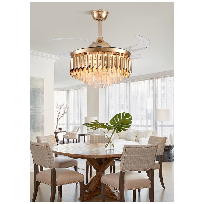 LED Ceiling Fan Lamp Factory - Customized Crystal Remote Control Indoor