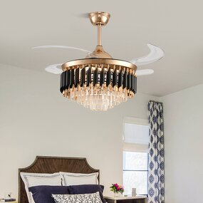 LED Ceiling Fan Factory - Luxury Crystal Remote Control 110V Pendant