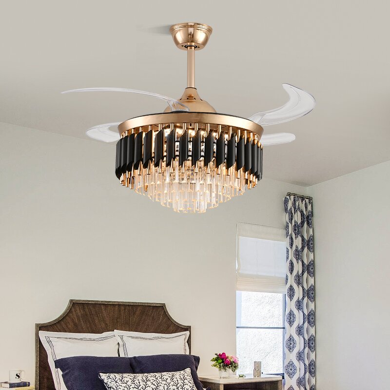 LED Ceiling Fan Factory - Luxury Crystal Remote Control 110V Pendant