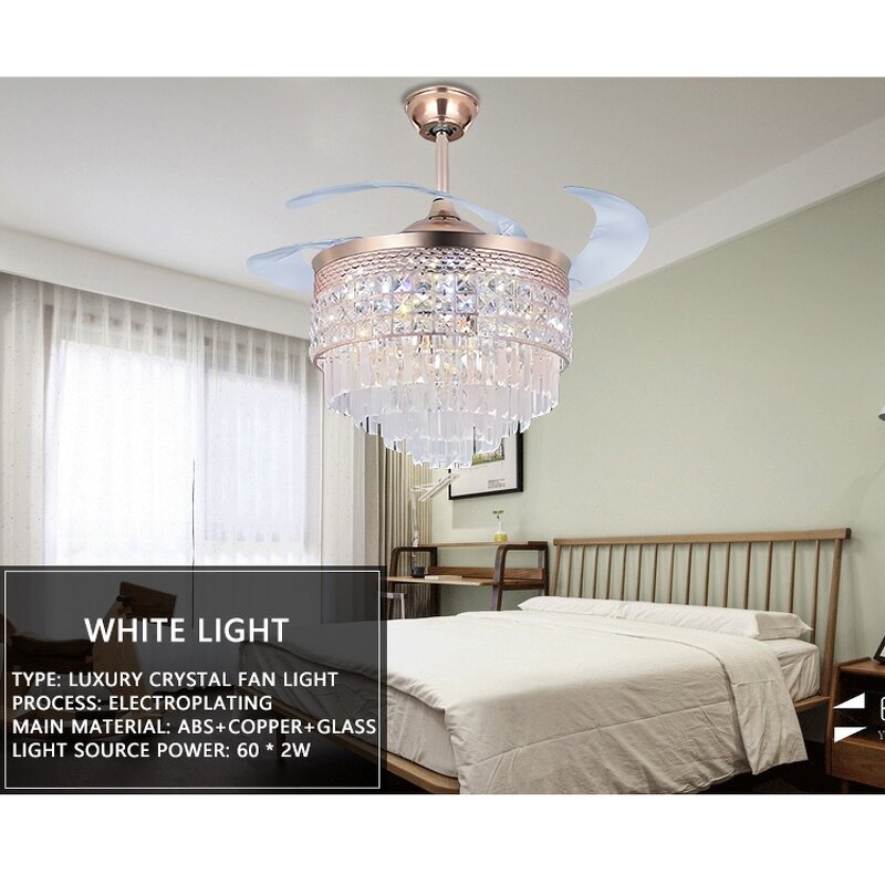 LED Ceiling Fan Factory - 42 48 Inch Luxury Crystal Electroplating Remote