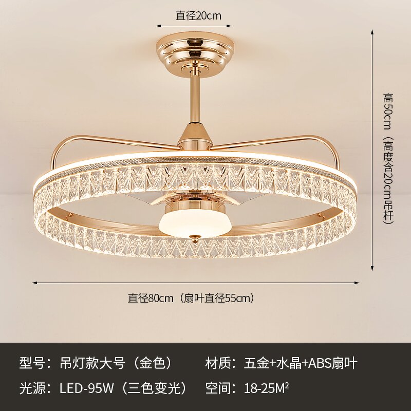 LED Ceiling Fan Light Factory - Luxury Gold Pendant Crystal Hanging Remote
