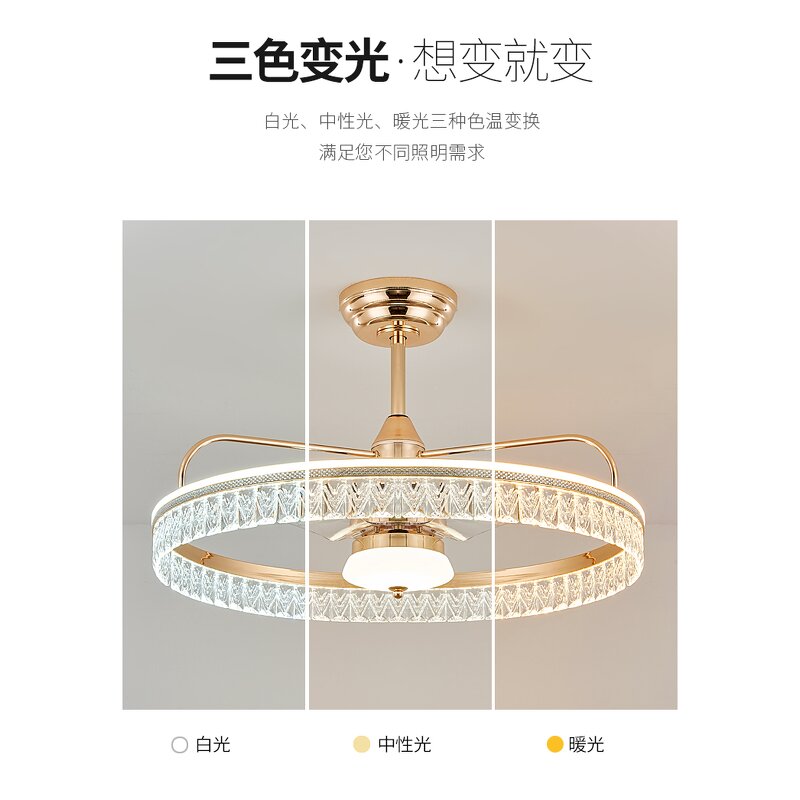 LED Ceiling Fan Light Factory - Luxury Gold Pendant Crystal Hanging Remote