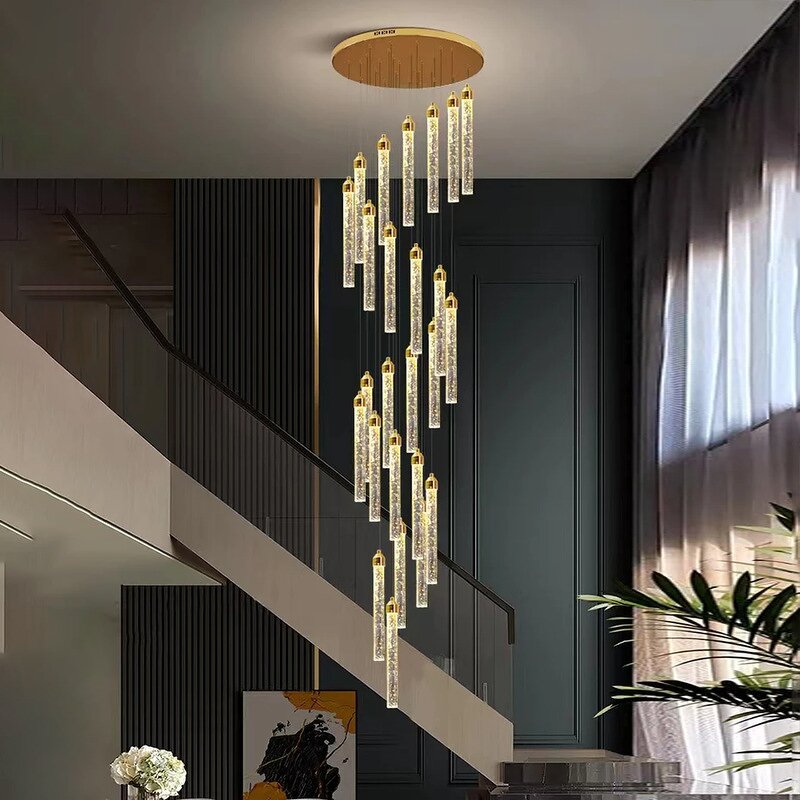 Crystal Pendant Light Manufacturer - Hotel Villa Hall Staircase Long Gold