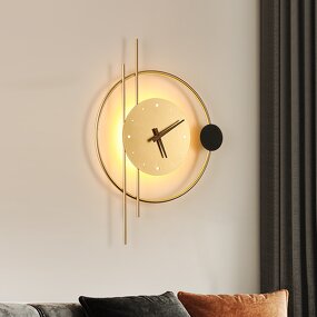 LED Clock Wall Lamp Manufacturer - Golden Iron Headboard 220V Wall Mounted