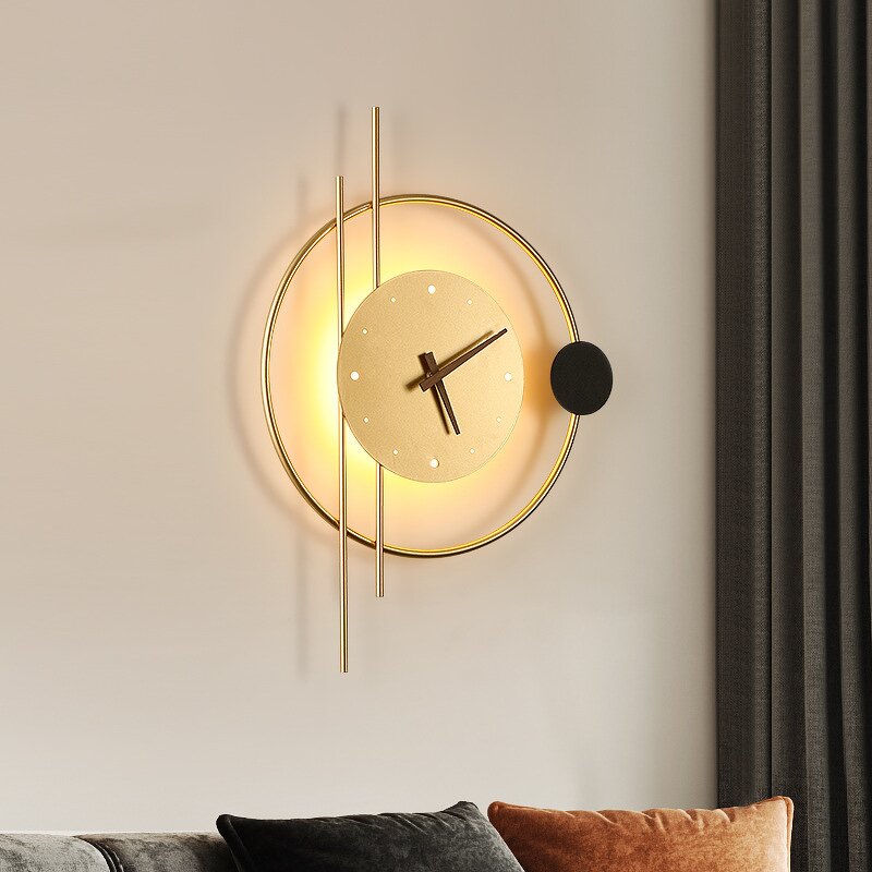 LED Clock Wall Lamp Manufacturer - Golden Iron Headboard 220V Wall Mounted